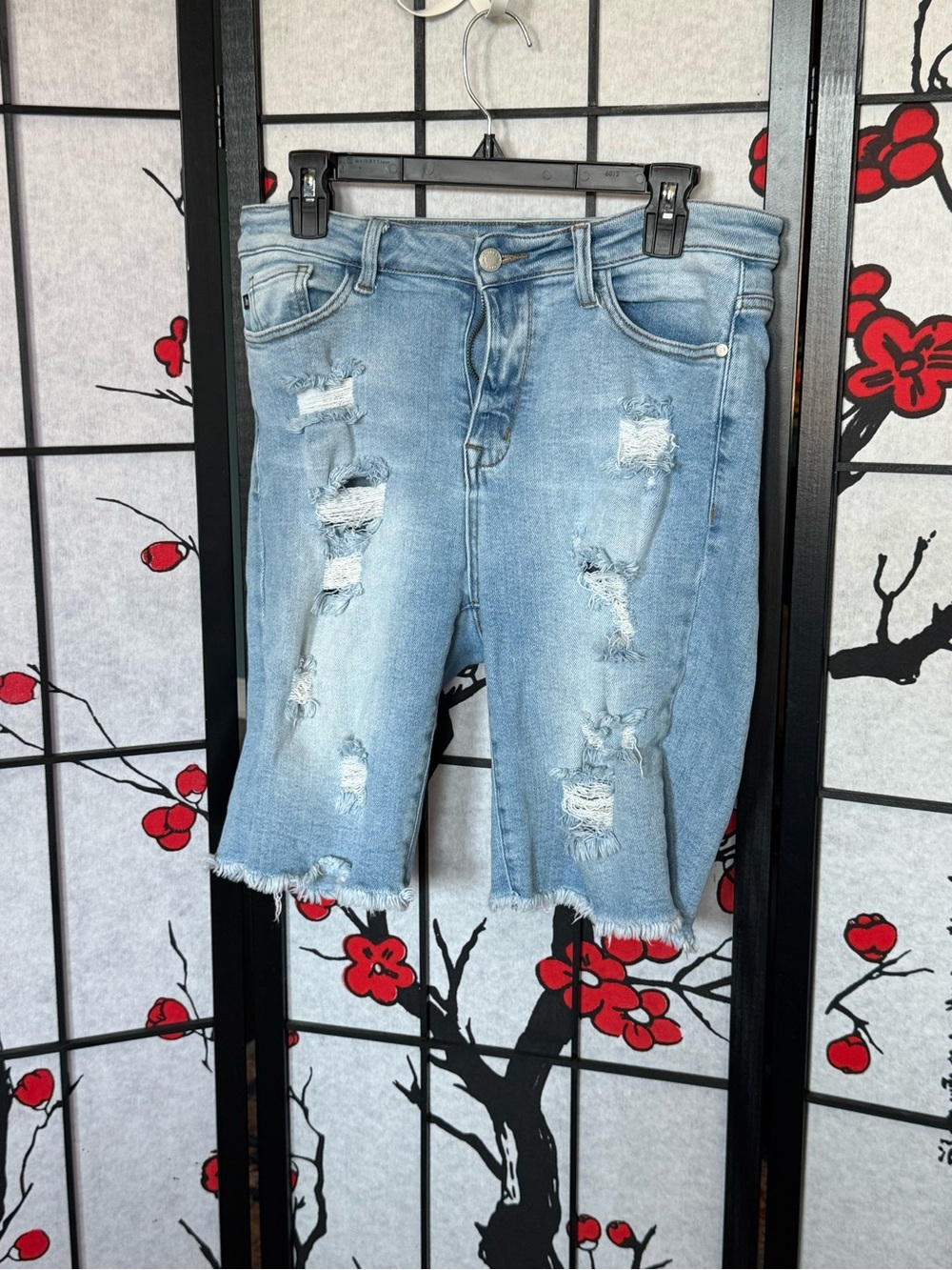 Judy Blue Large Light Wash Distressed Denim Bermuda Shorts